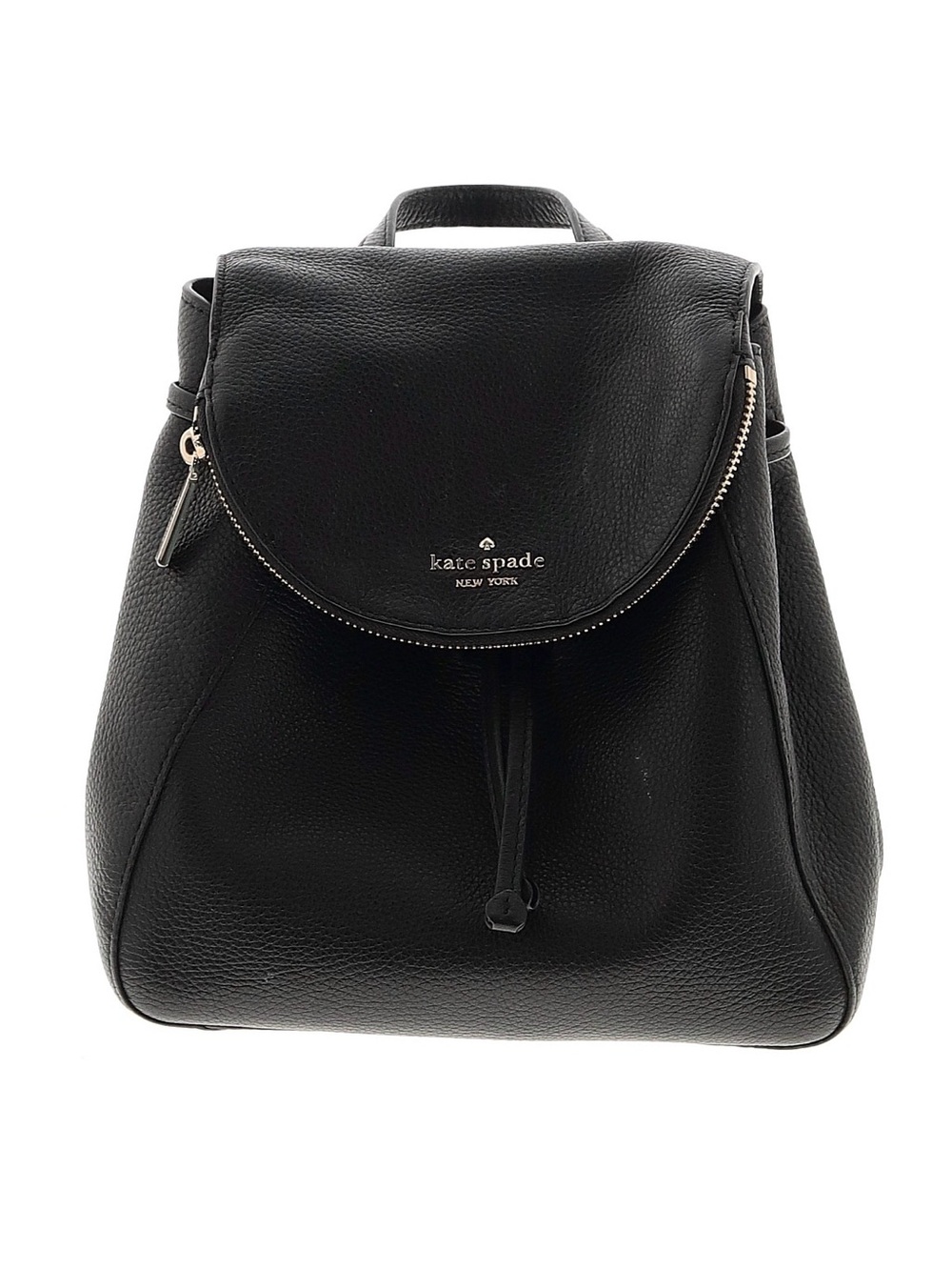 Kate Spade New York Leila Medium Black Pebbled Leather Flap Backpack